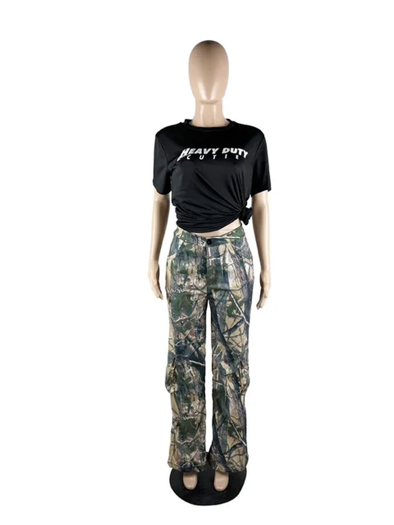 Camouflage Women Cargo Pants Mid Waist Side Pocket Wide-Leg Trousers Hip-Hop Streetwear Y2K Club Fashion Women Clothing